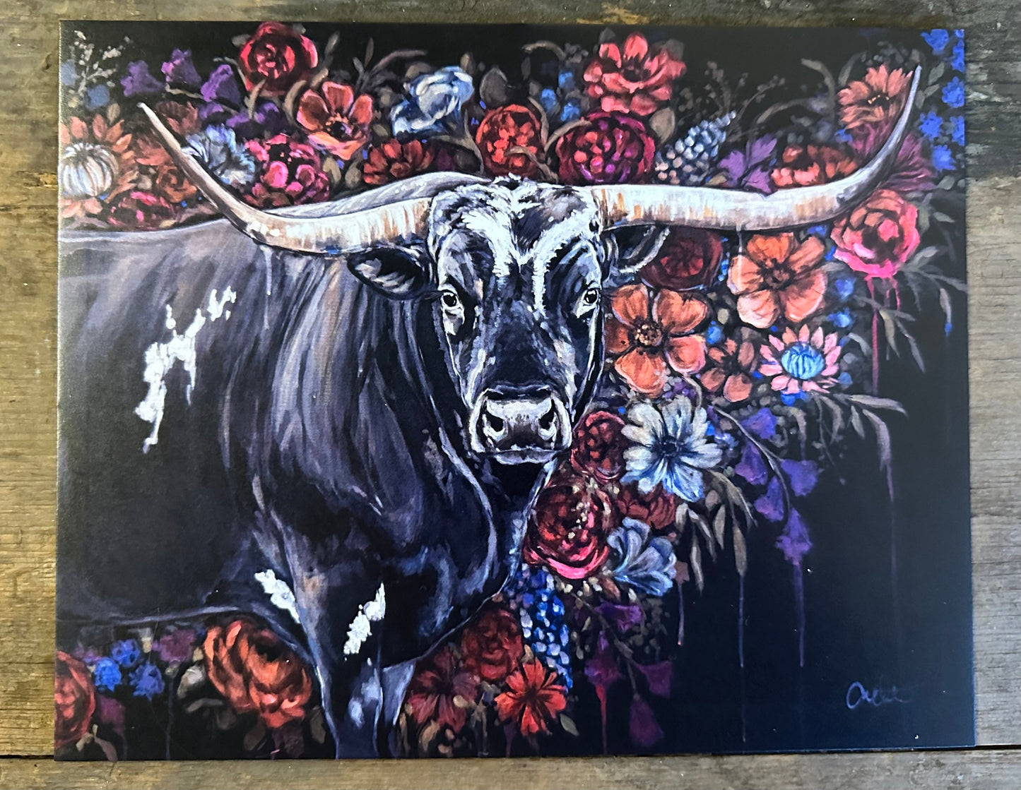 Longhorn in Florals Paper Print