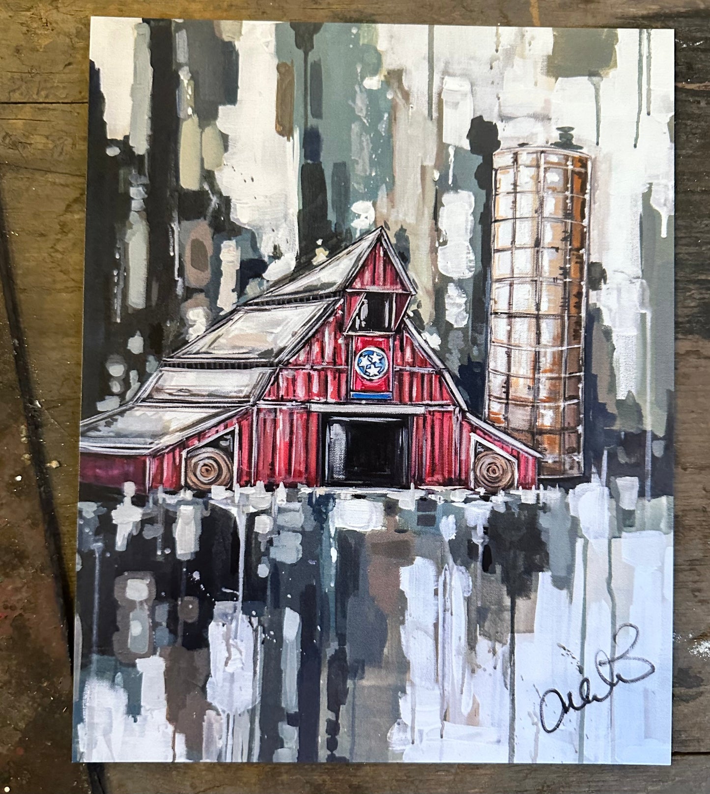 Red TN Barn with Hay Bales Paper Print