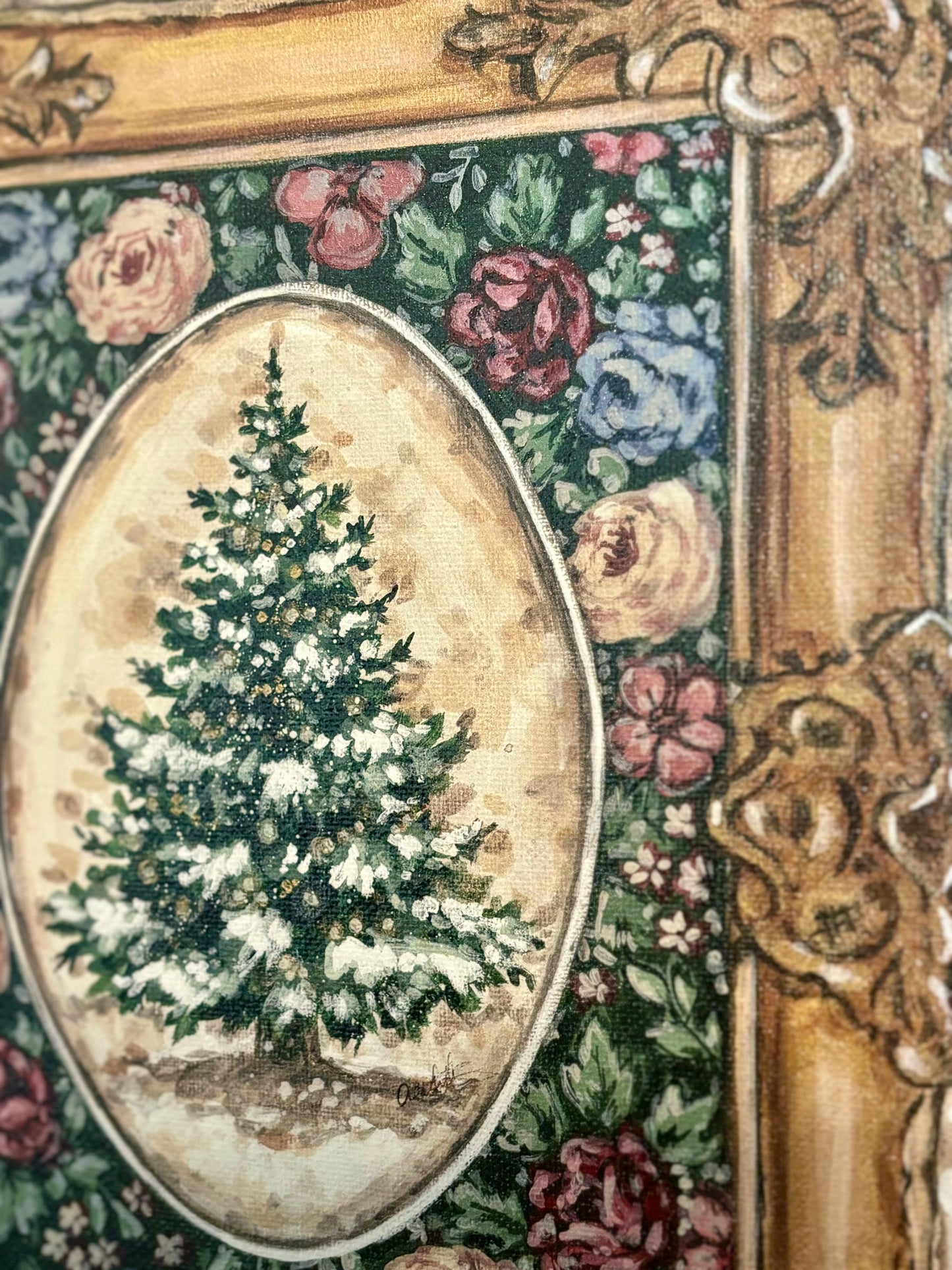 Framed Tree with Tapestry Canvas Print