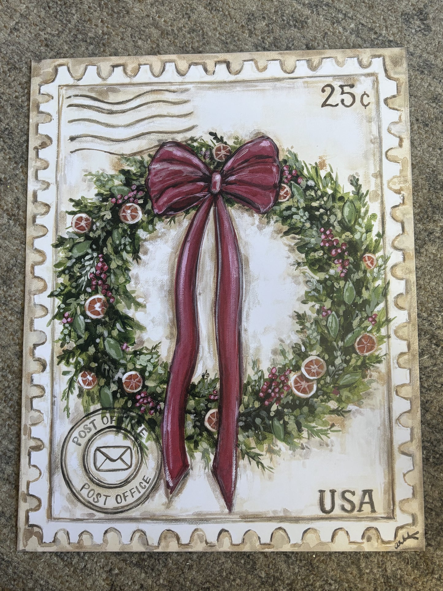 Christmas Wreath on Stamp Paper Print 11x14