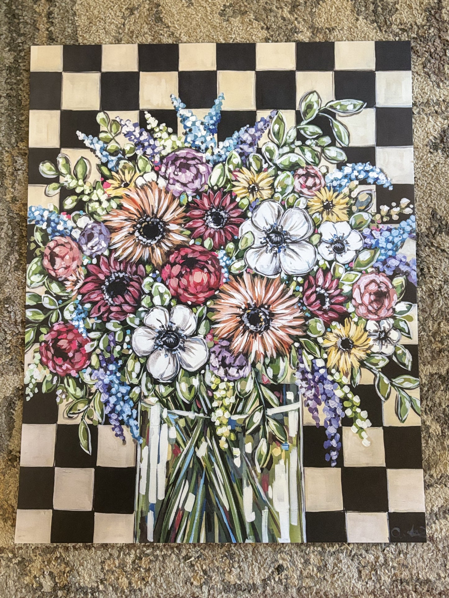 Floral on Checkers Paper Print 8x10