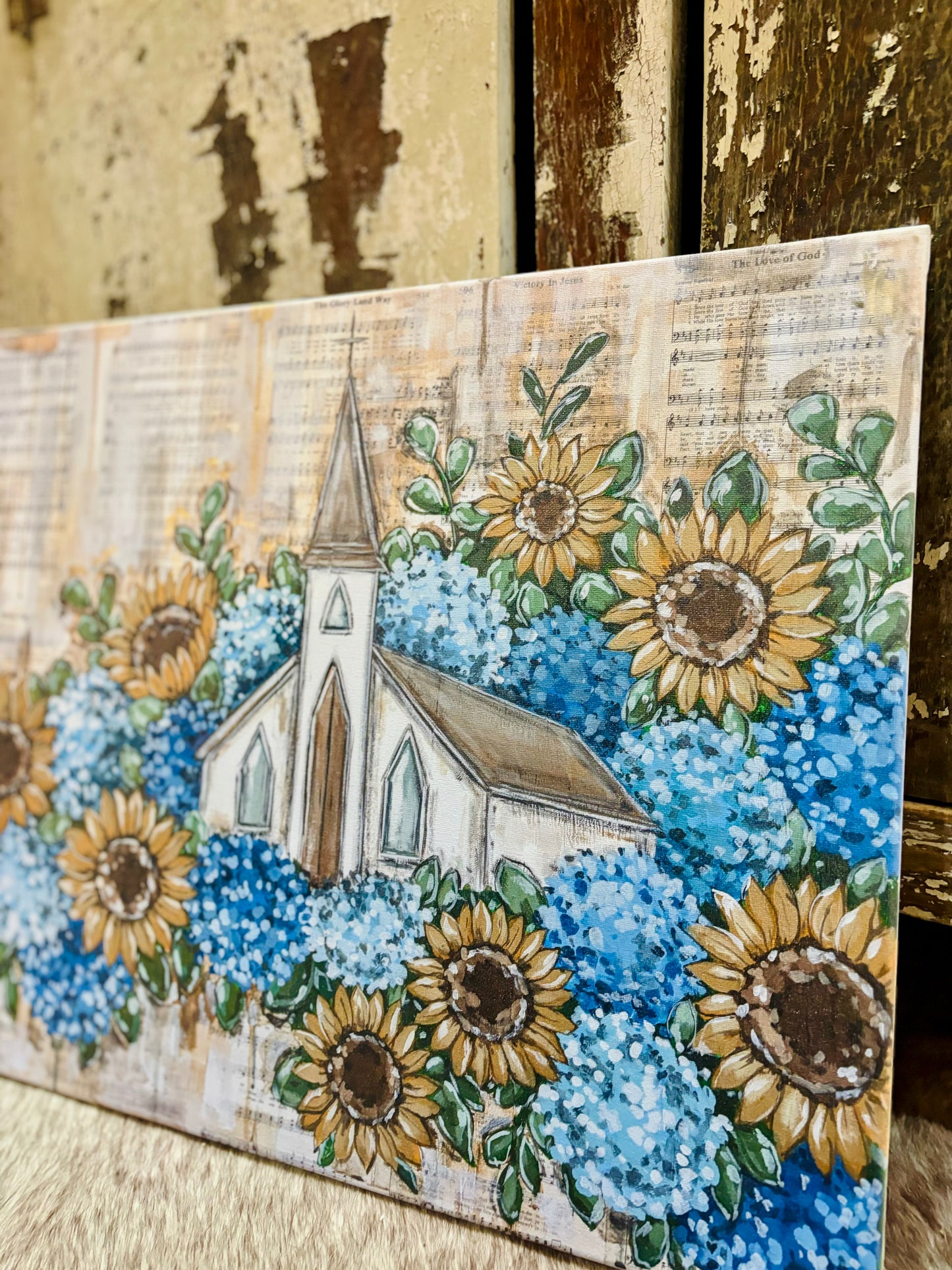 Sunflower and Hydrangea Church 8x10