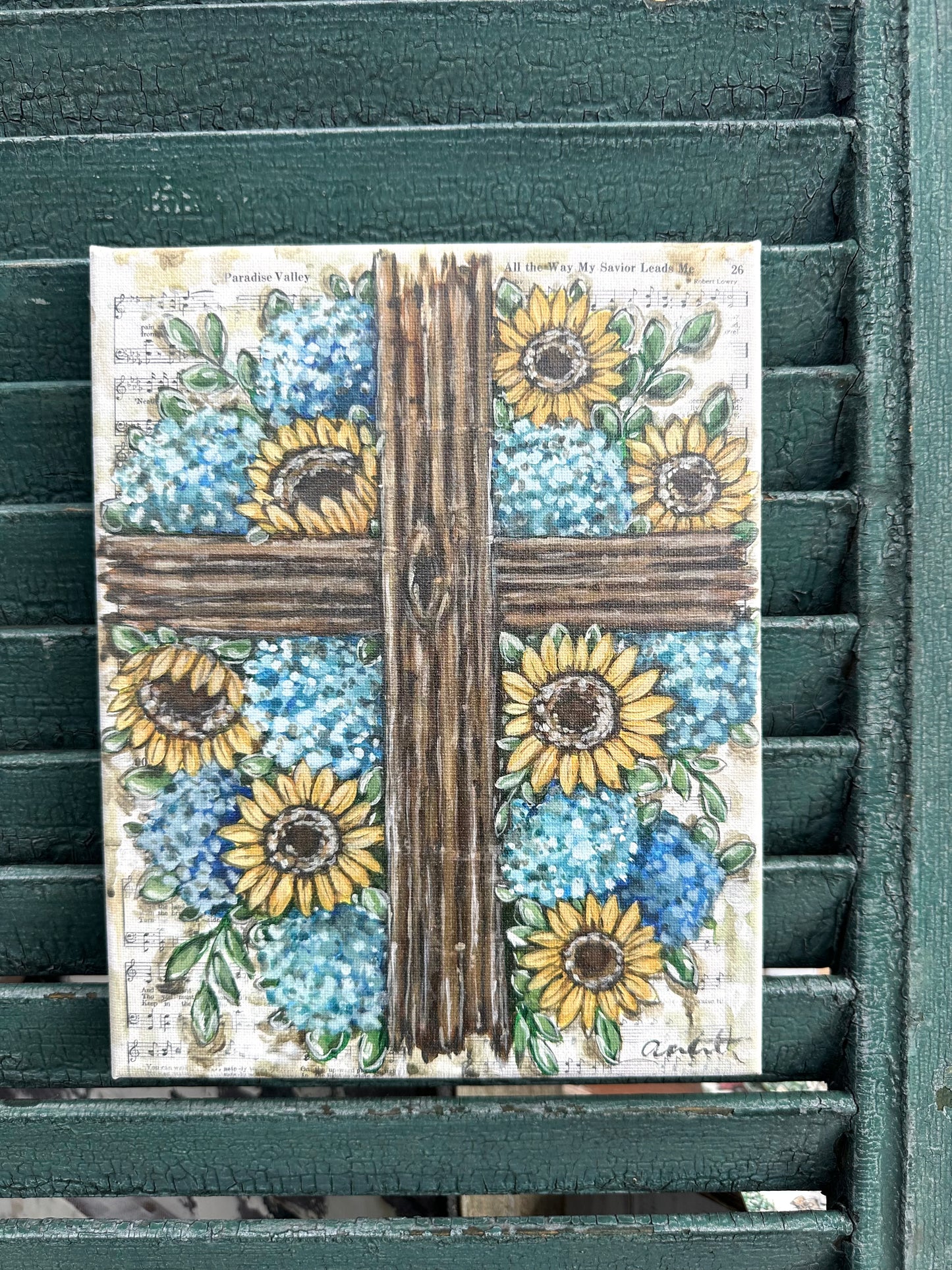 Hydrangea and Sunflower Cross 8x10