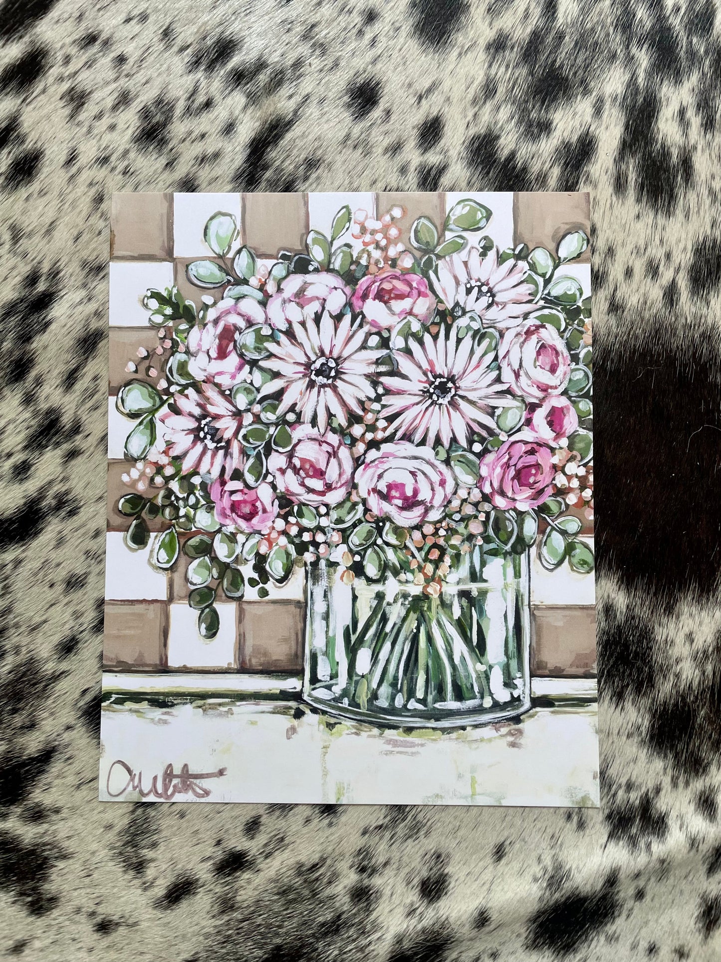 Checkered Floral Paper Print