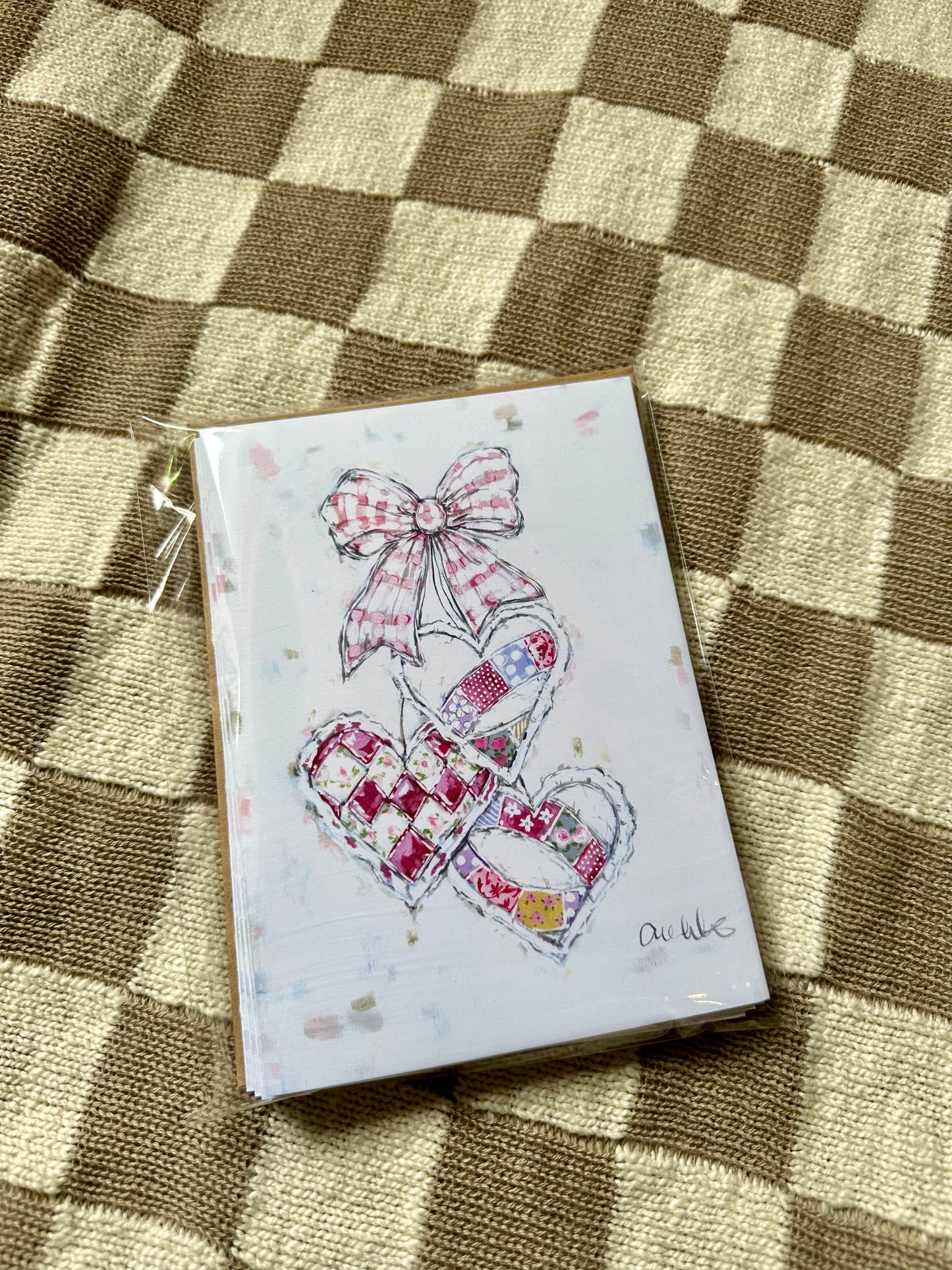 Quilted Hearts with Gingham Bow Cards