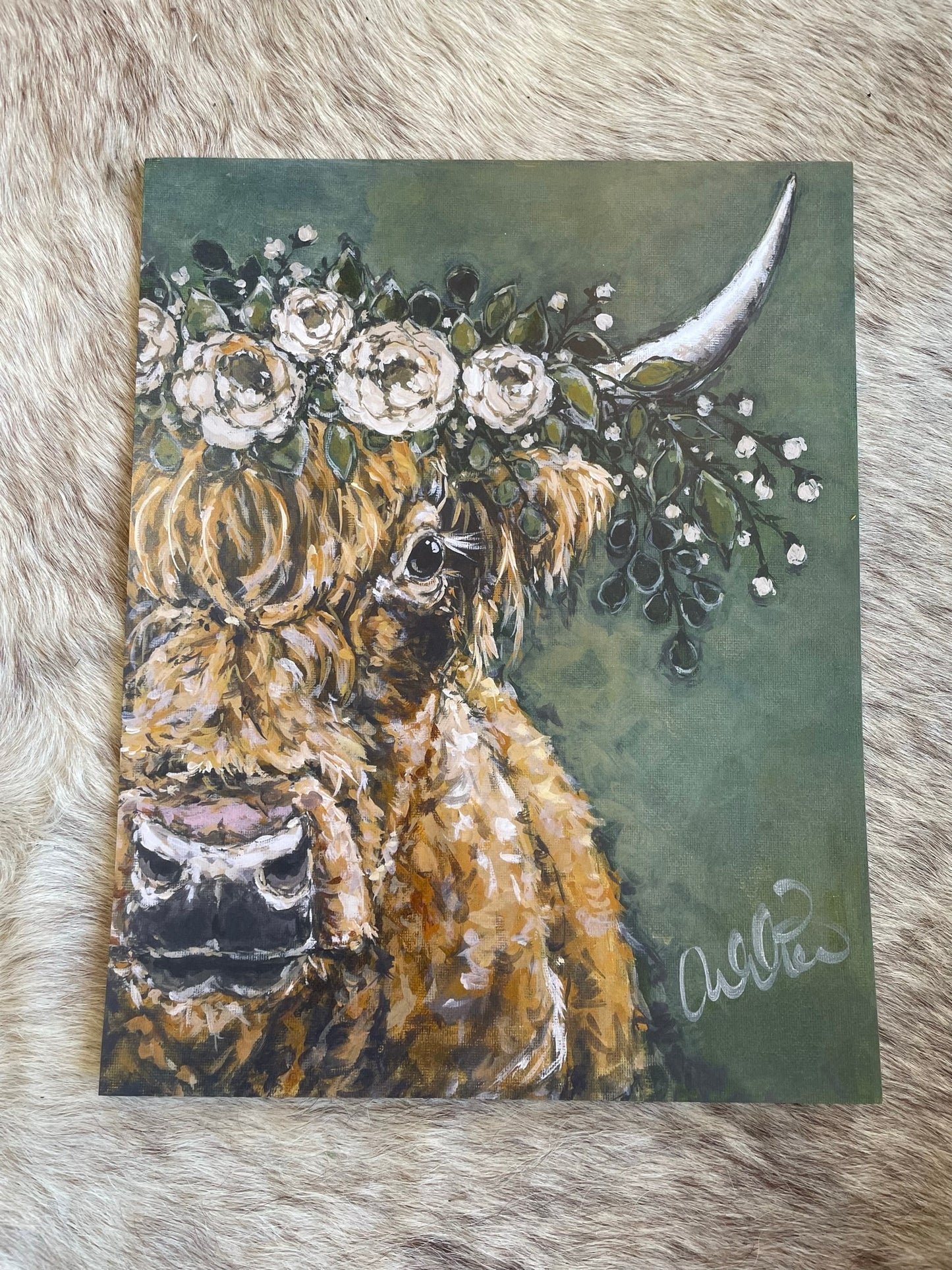 Highland on Green Paper Print