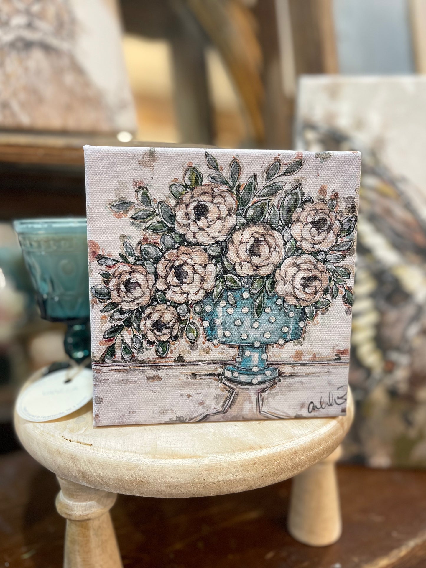 Floral in Teal Hobnail 6x6 Print