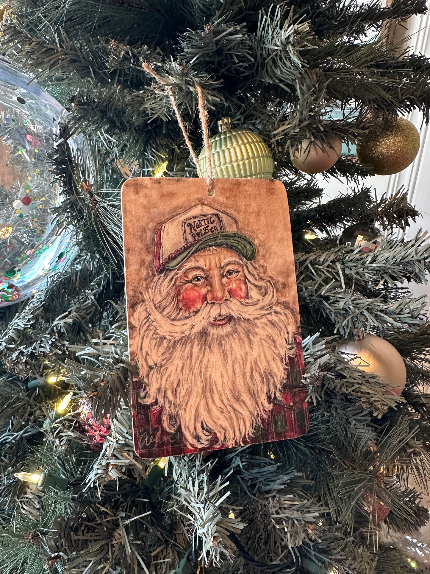 Trucker Hat Santa Ornament