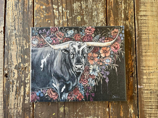 Longhorn in Florals 8x10