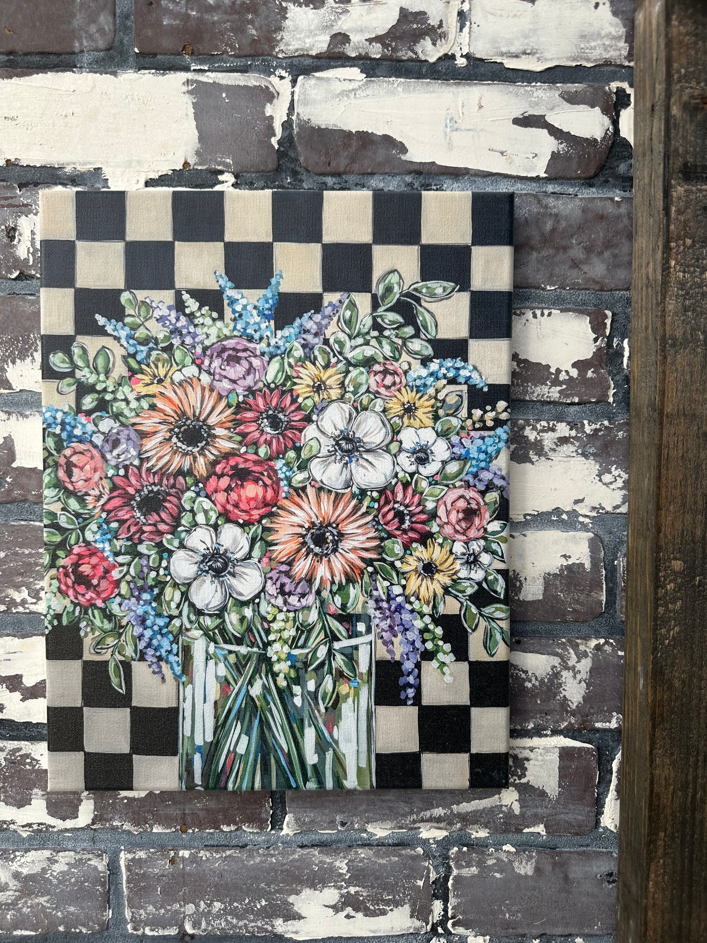 Floral on Checkers 11x14