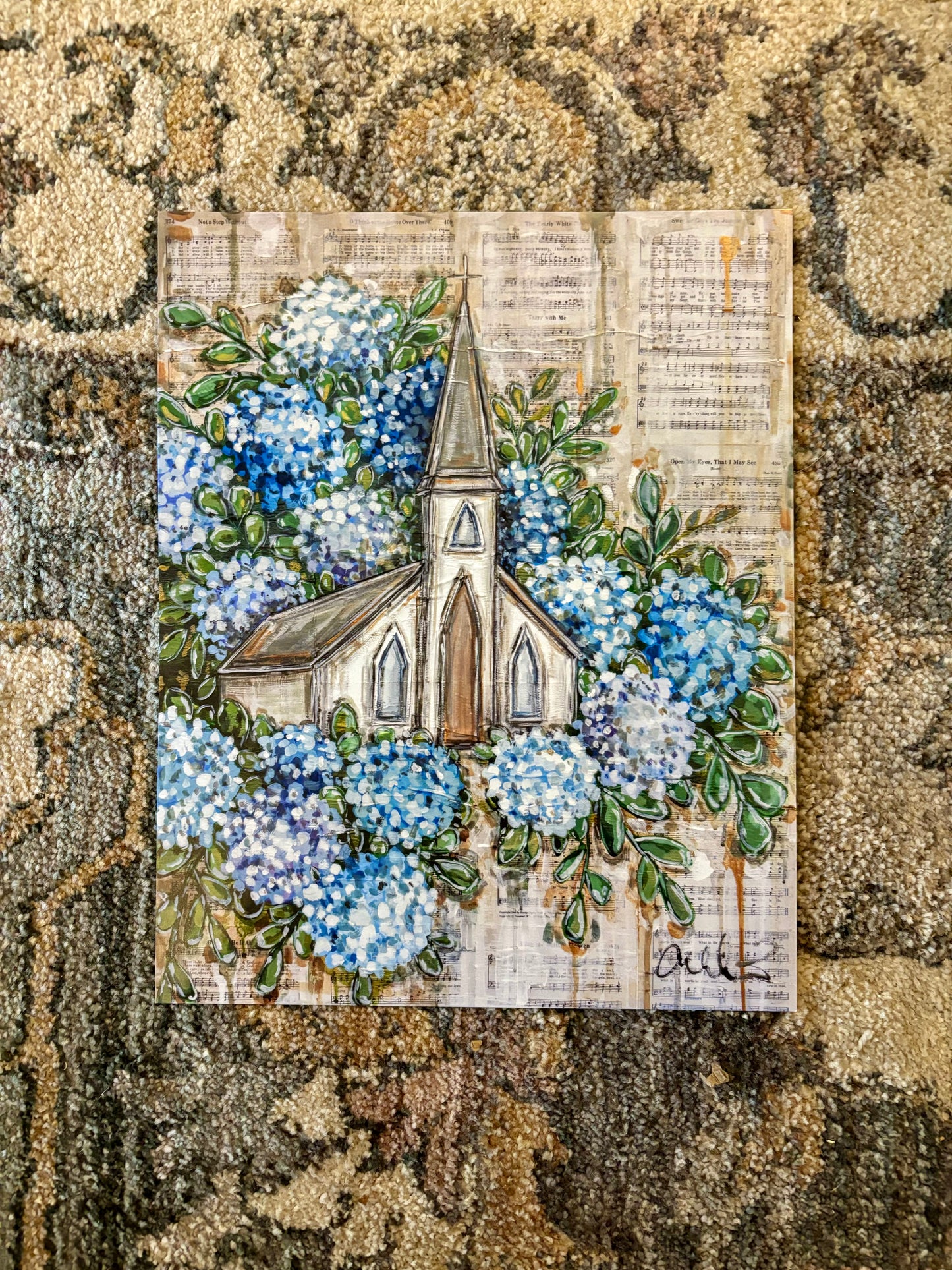 Hydrangea Church Paper Print 8x10