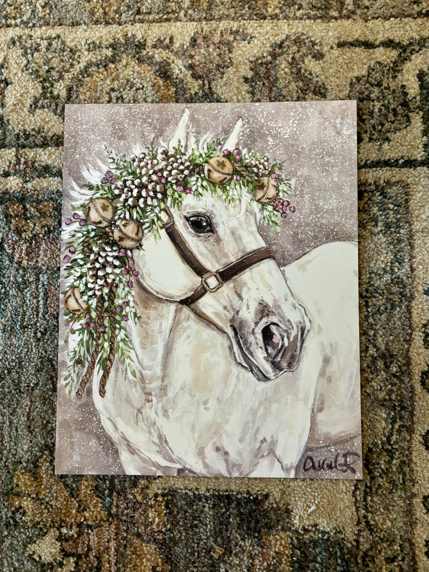 Christmas Horse Paper Print 8x10