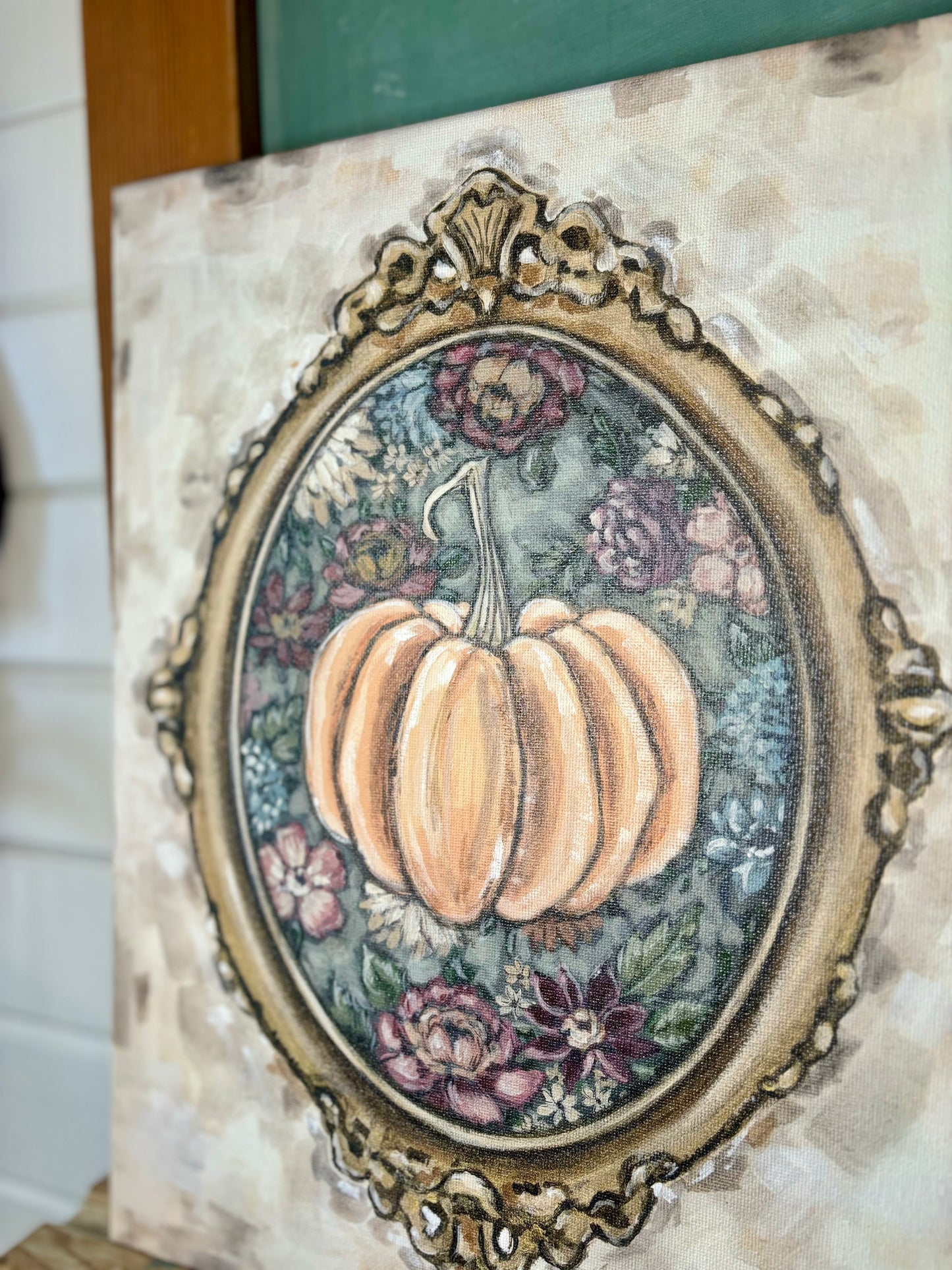Framed Pumpkin with Tapestry Canvas Print