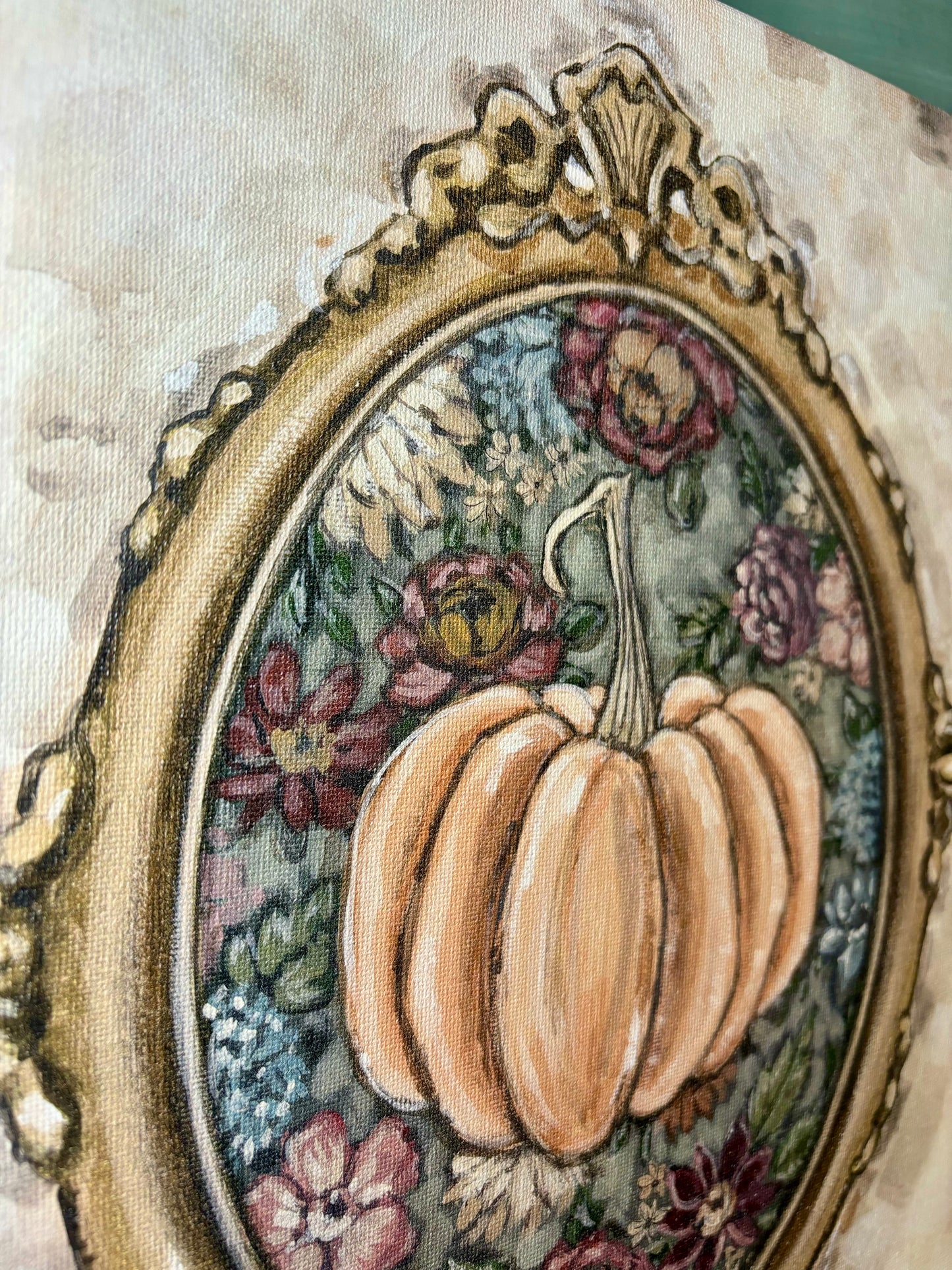 Framed Pumpkin with Tapestry Canvas Print