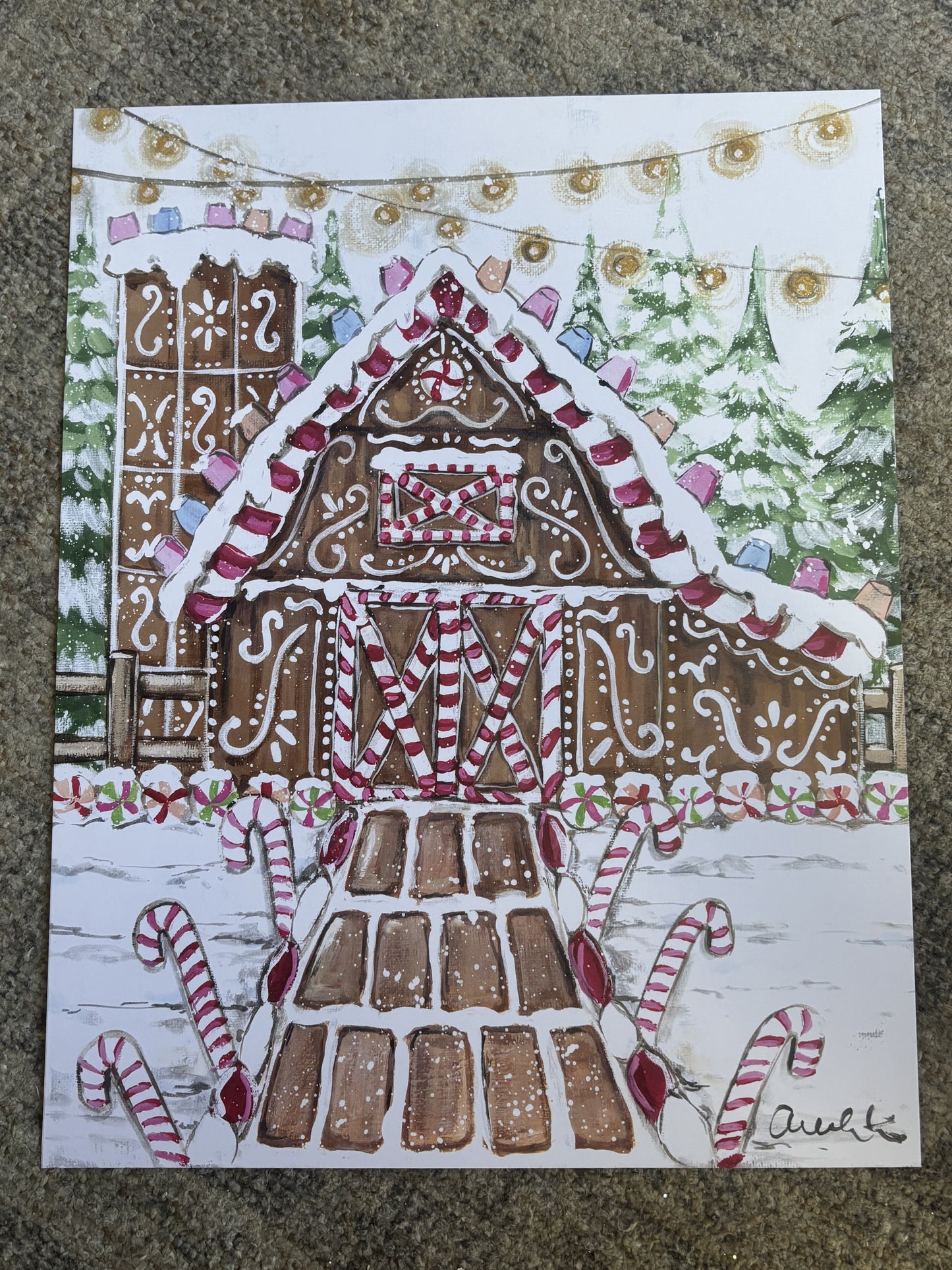 Gingerbread Barn Paper Print 8x10