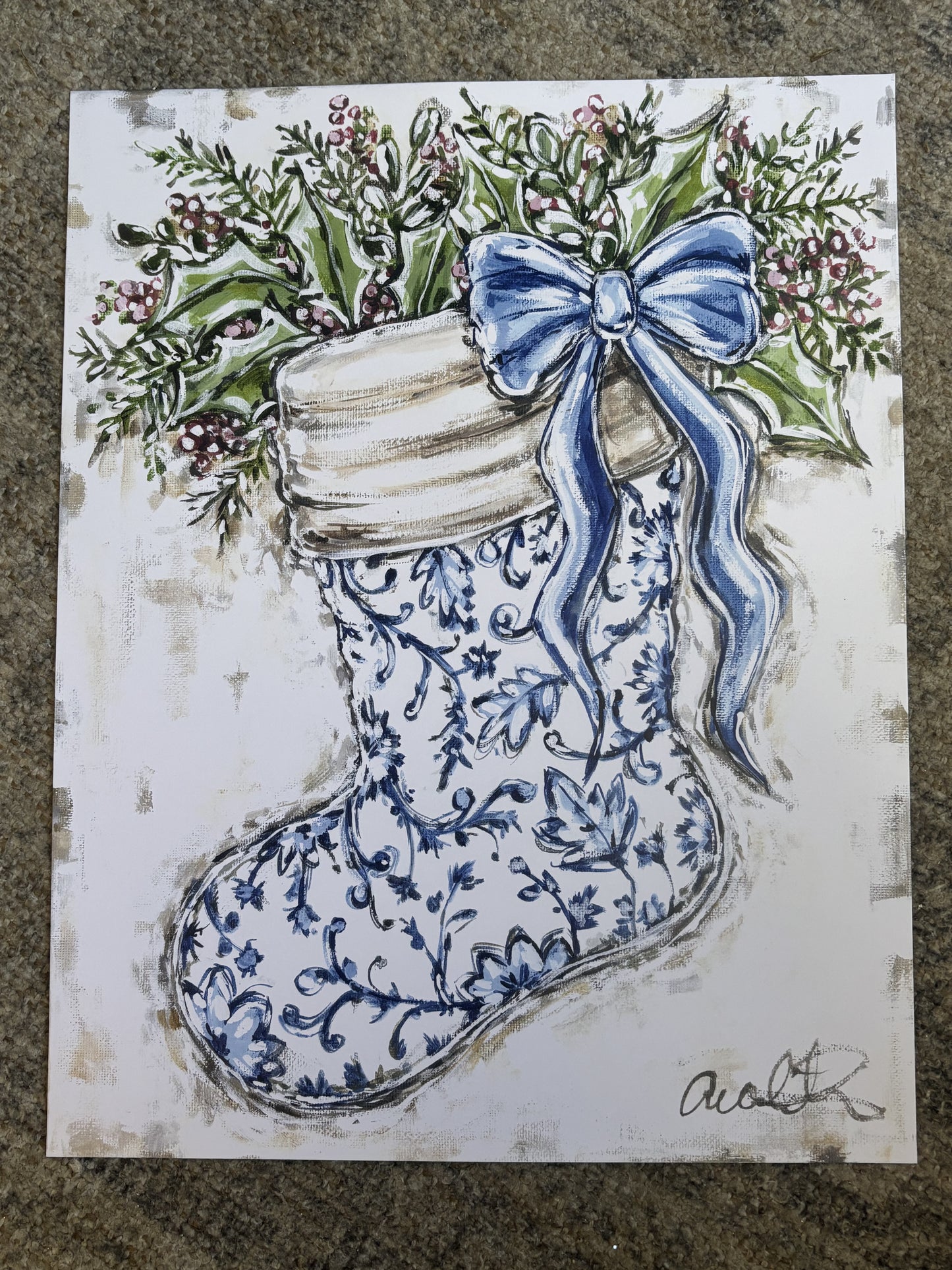 Blue and White Stocking Paper Print 11x14