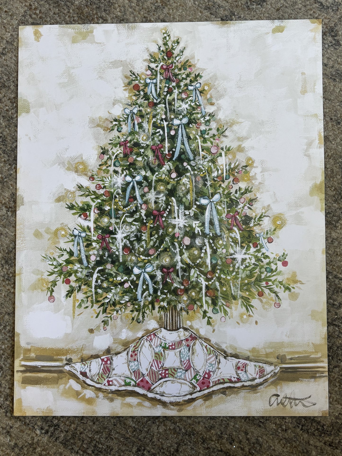 Colorful Tree and Quilt Paper Print 11x14