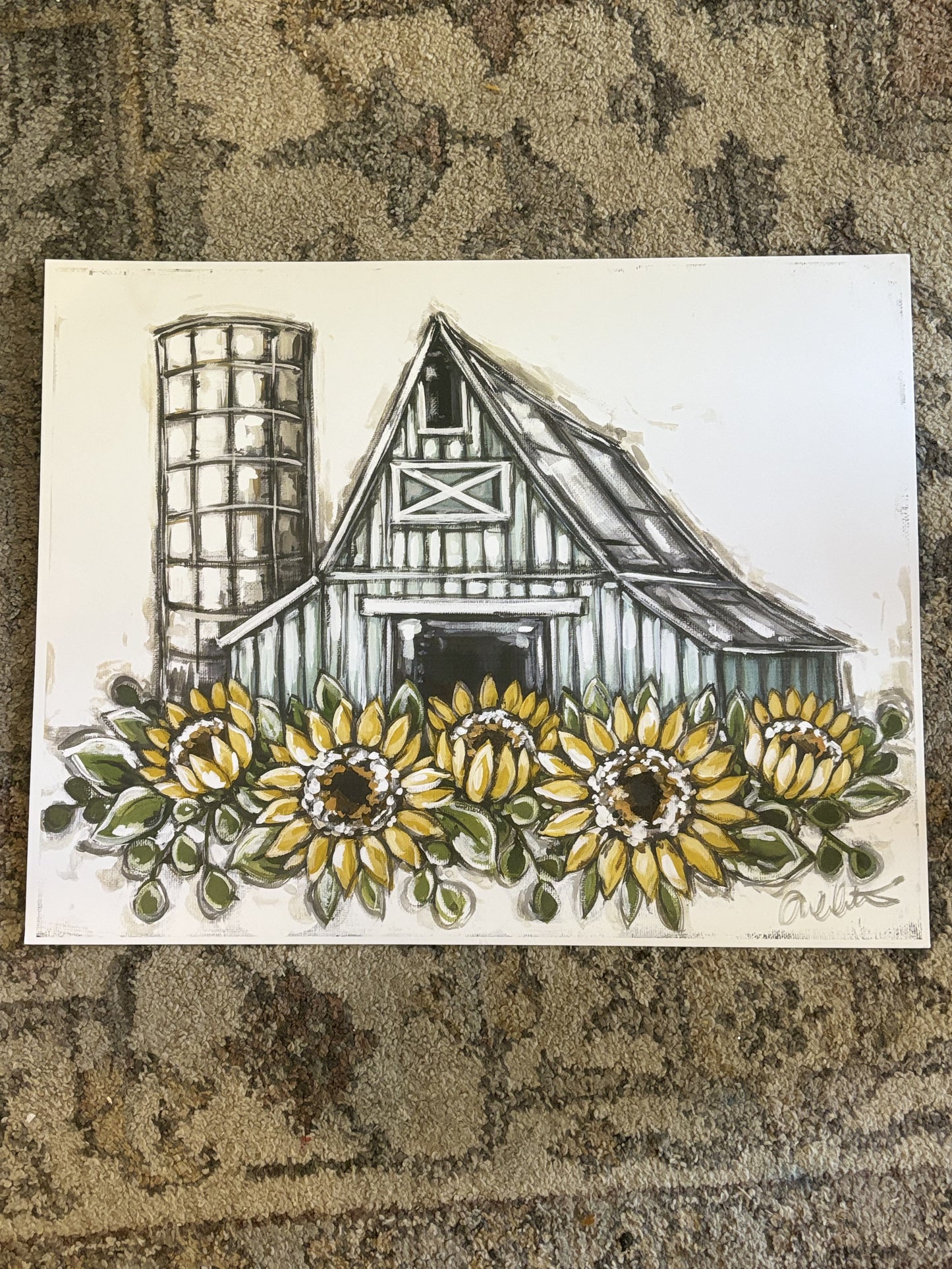 Sunflower Barn Paper Print 8x10