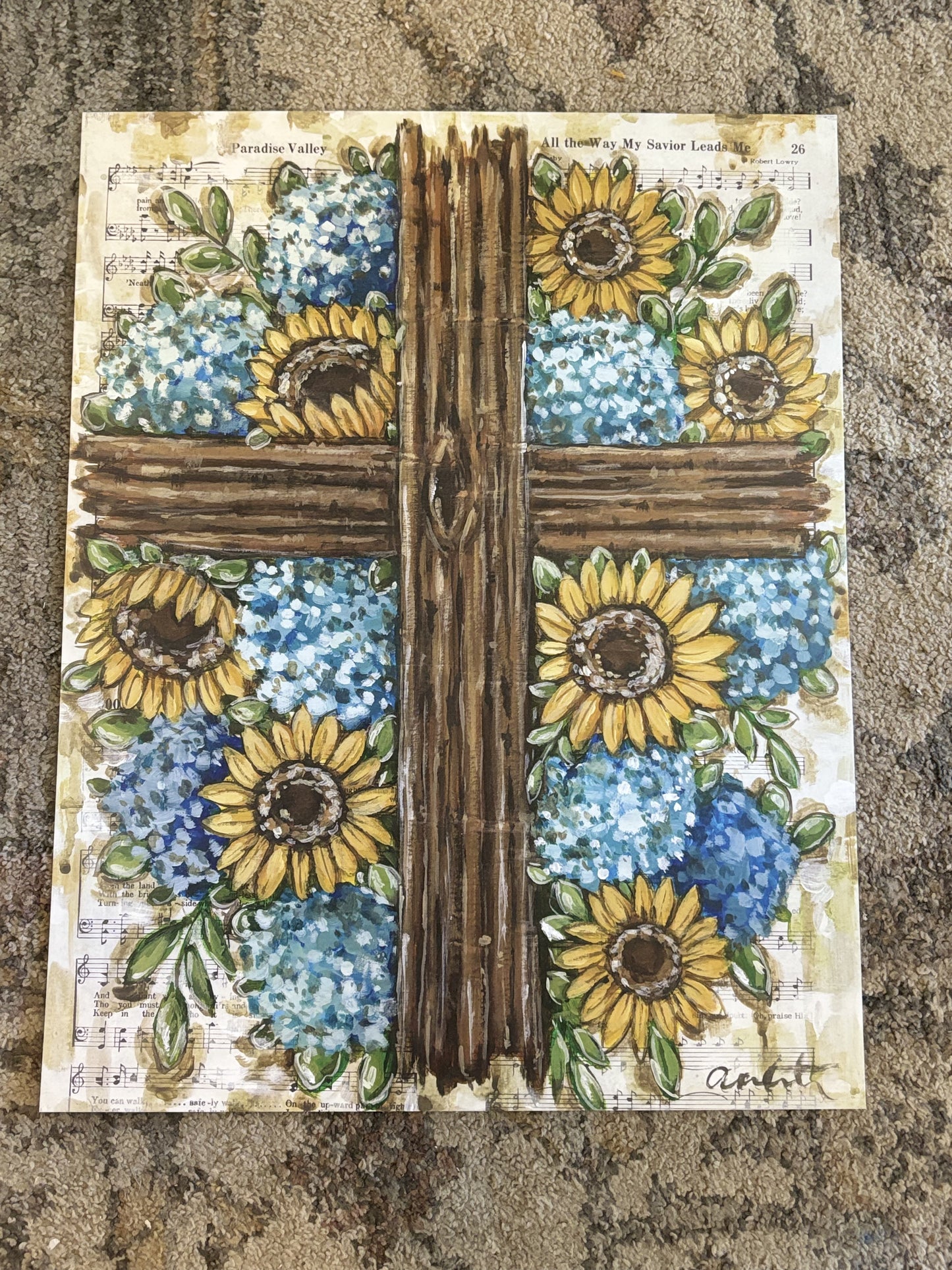 Sunflower Cross Paper Print 8x10