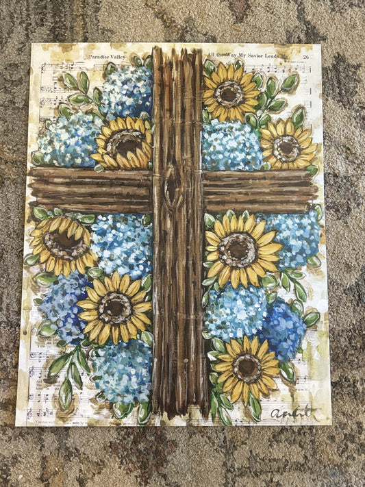 Sunflower Cross Paper Print 8x10