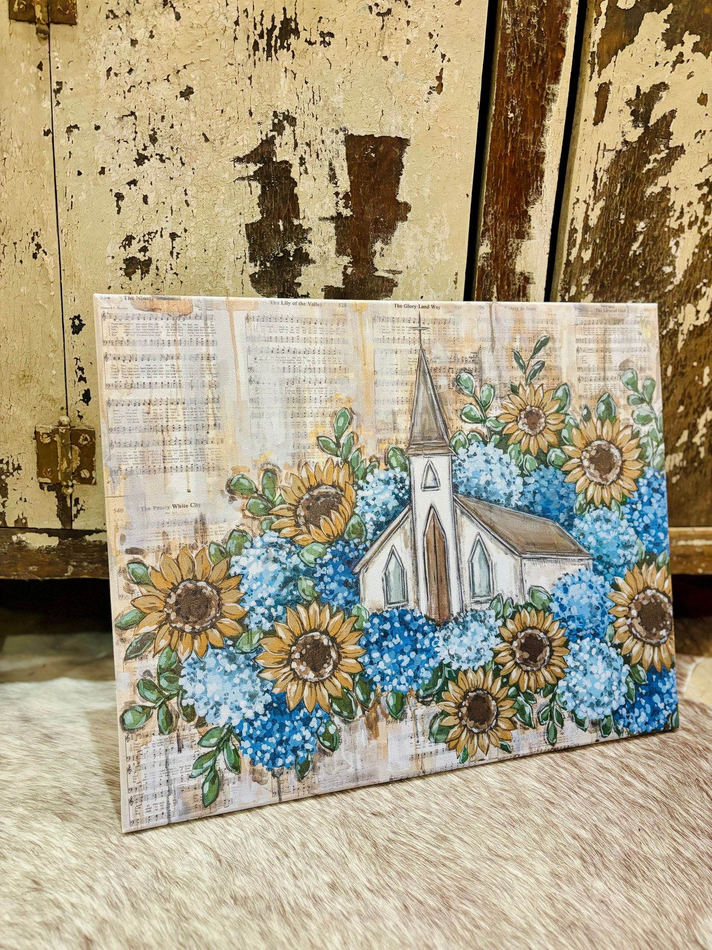 Sunflower and Hydrangea Church 8x10