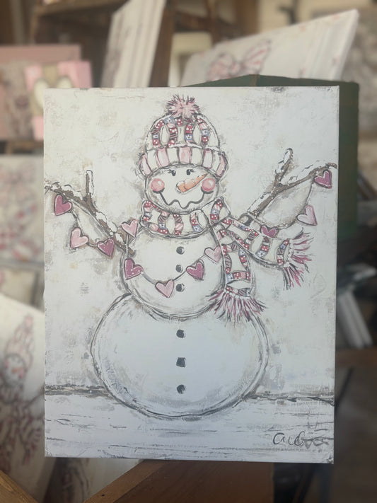 Valentines Snowman Canvas Print