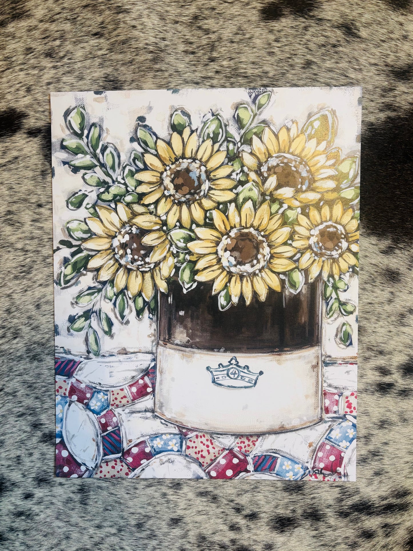 Sunflowers on Patriotic Quilt Paper Print