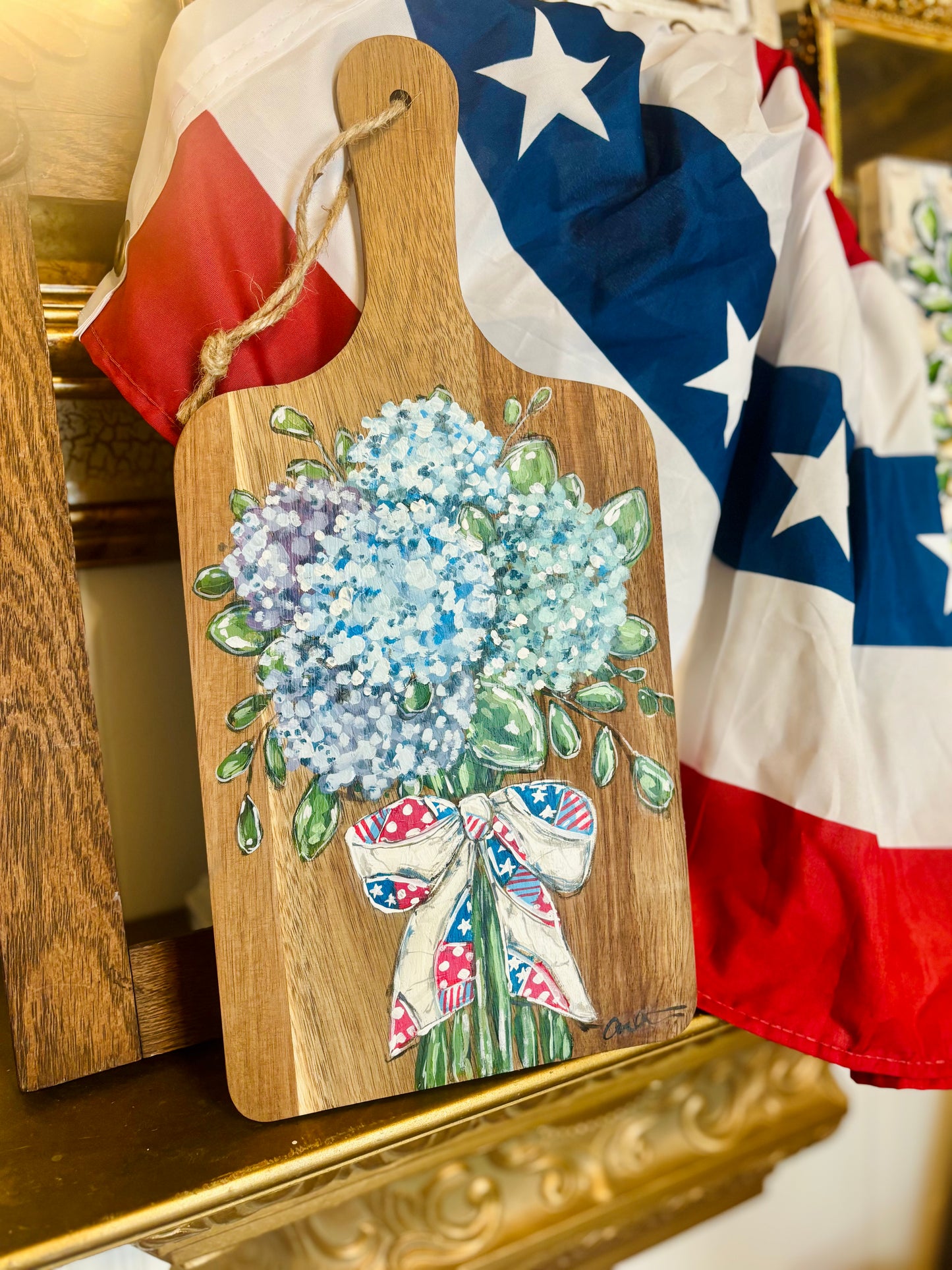 Original Patriotic Hydrangea and Quilt Bow Board