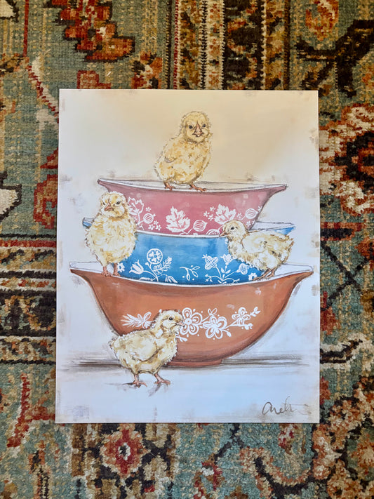 Pyrex Chicks Paper Print