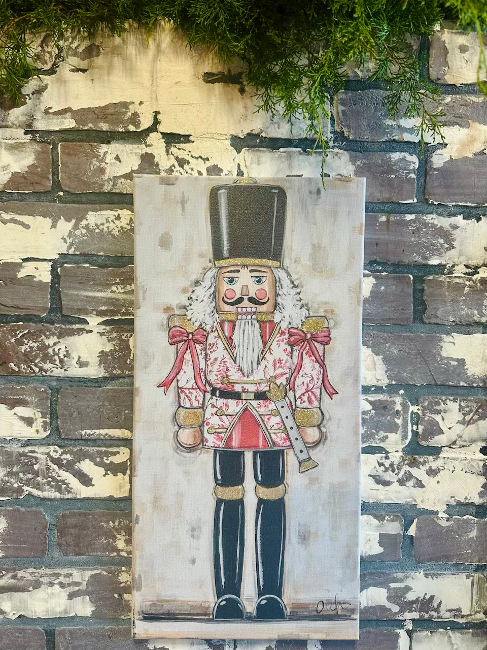 Red Toile Nutcracker 12x24