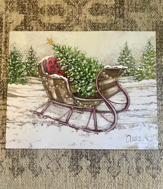 Christmas Tree Sleigh Paper Print 11x14