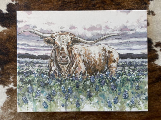 Longhorn in Bluebonnets 8x10