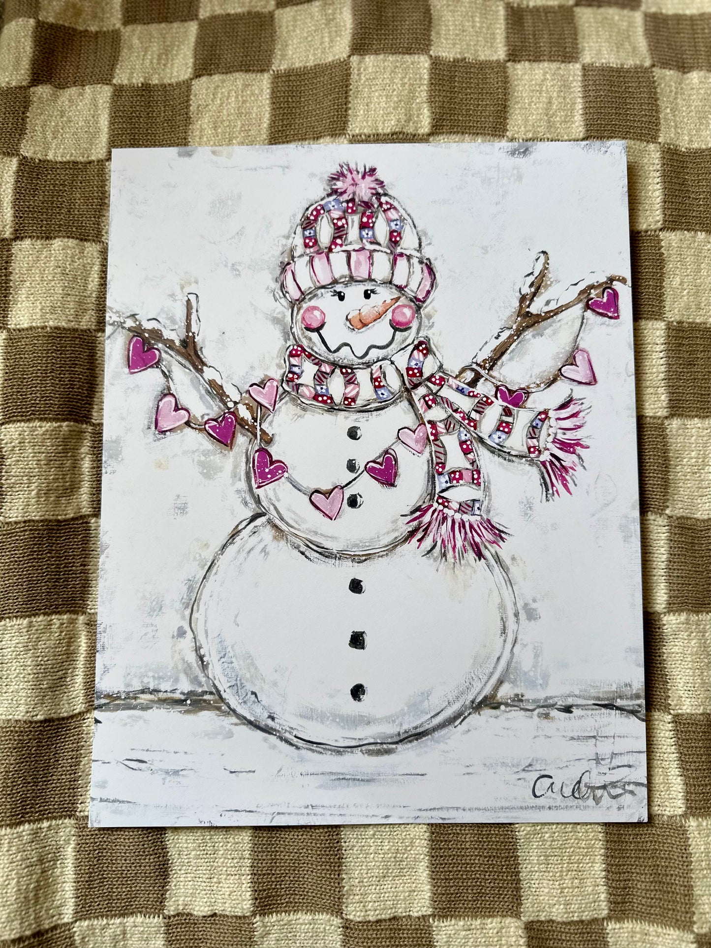 Valentine Snowman Paper Print 8x10