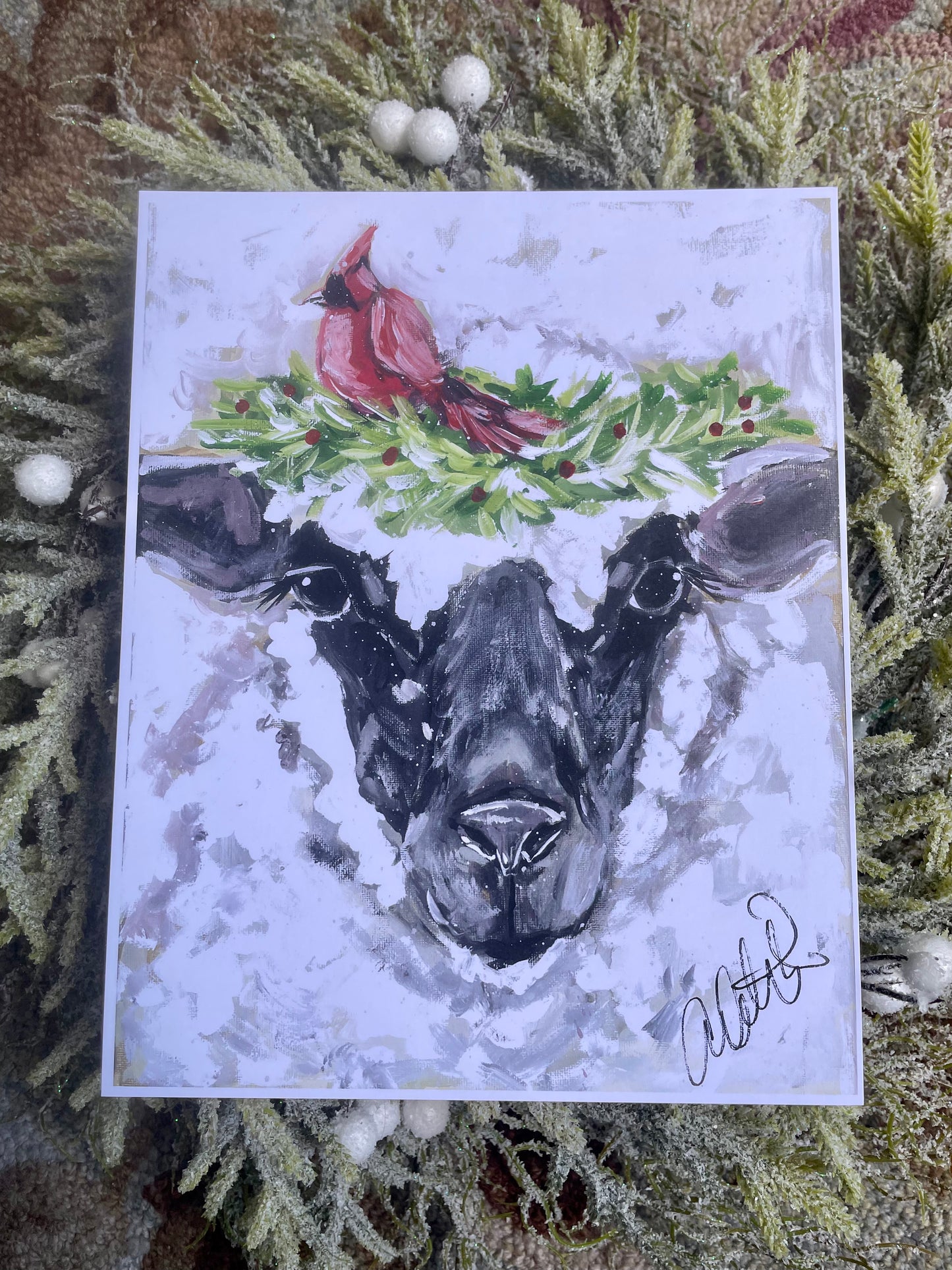 Christmas Sheep Paper Print 11x14