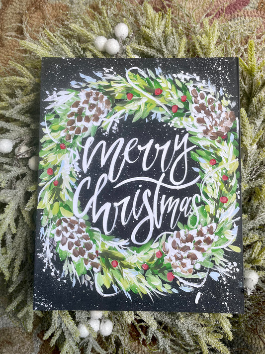 Merry Christmas Wreath Paper Print 11x14