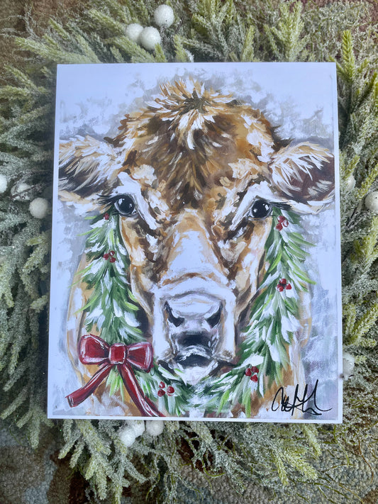 Christmas the Brown Cow Paper Print 11x14