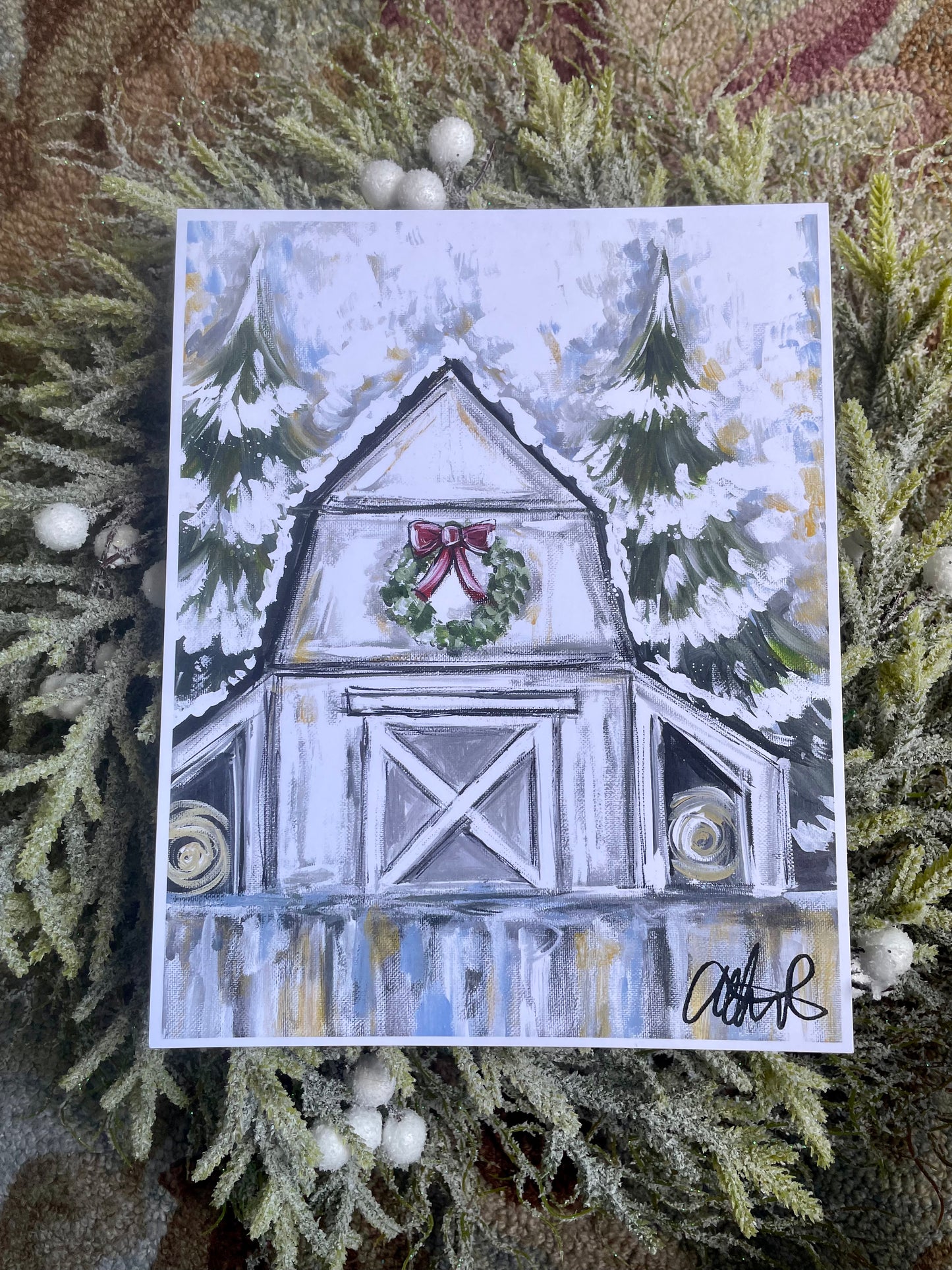 Winter White Barn Paper Print 8x10