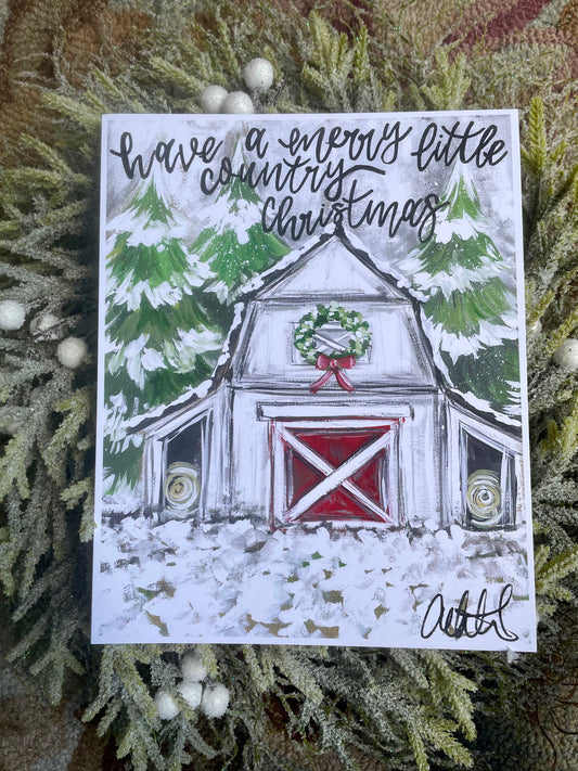 Country Christmas White Barn 8x10