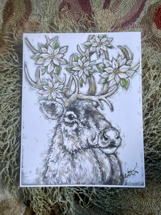 Winter Reindeer Paper Print 8x10