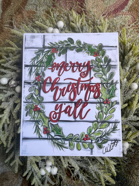 Merry Christmas Y’all Wreath Paper Print 8x10