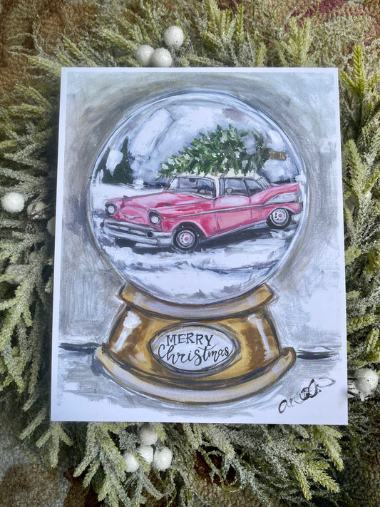 Snow-globe Pink Car Paper Print 8x10