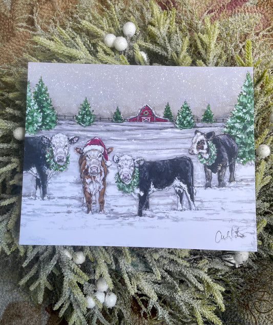 Christmas Calves Paper Print 11x14