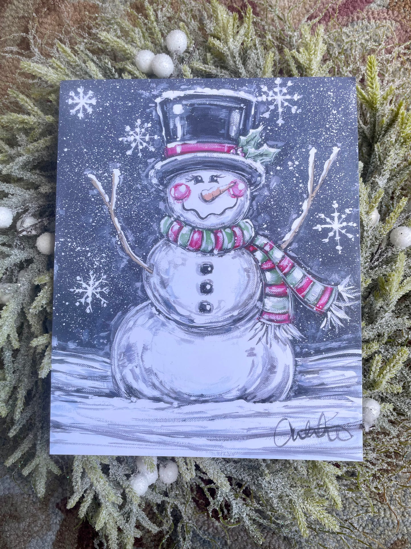 Traditional Snowman Paper Print 8x10