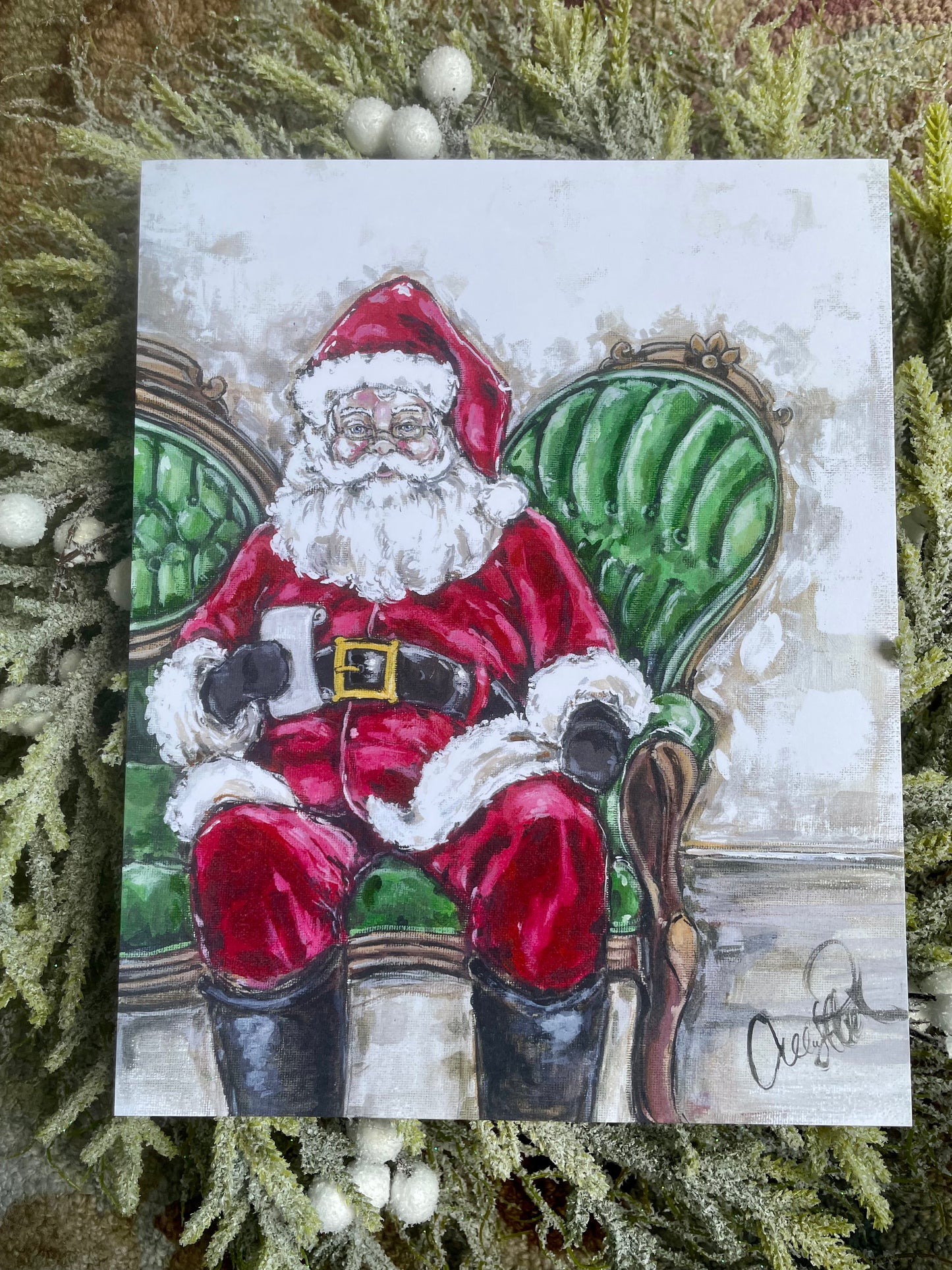 Green Sofa Santa Paper Print 11x14