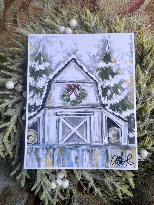 Winter White Barn Paper Print 11x14