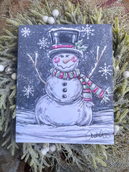 Traditional Snowman Paper Print 11x14