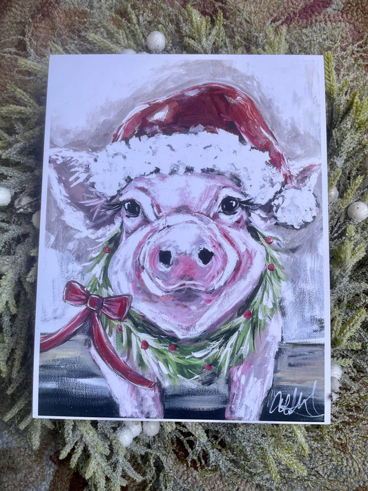 Christmas Pig Paper Print 8x10