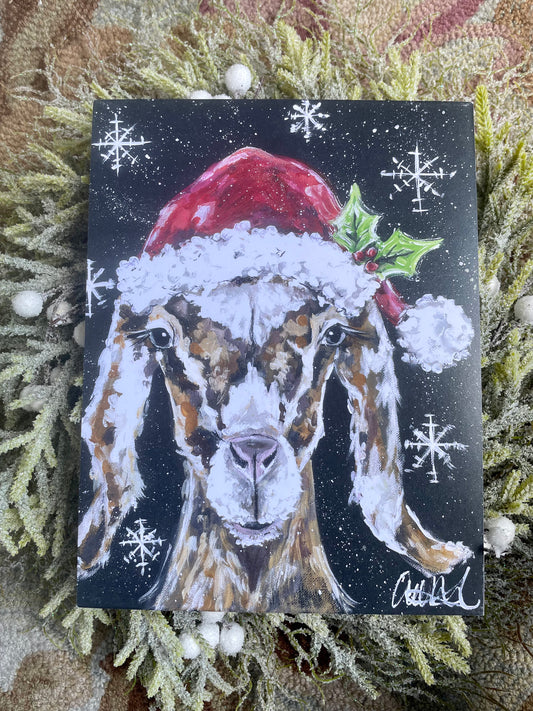 Christmas Goat Paper Print 8x10