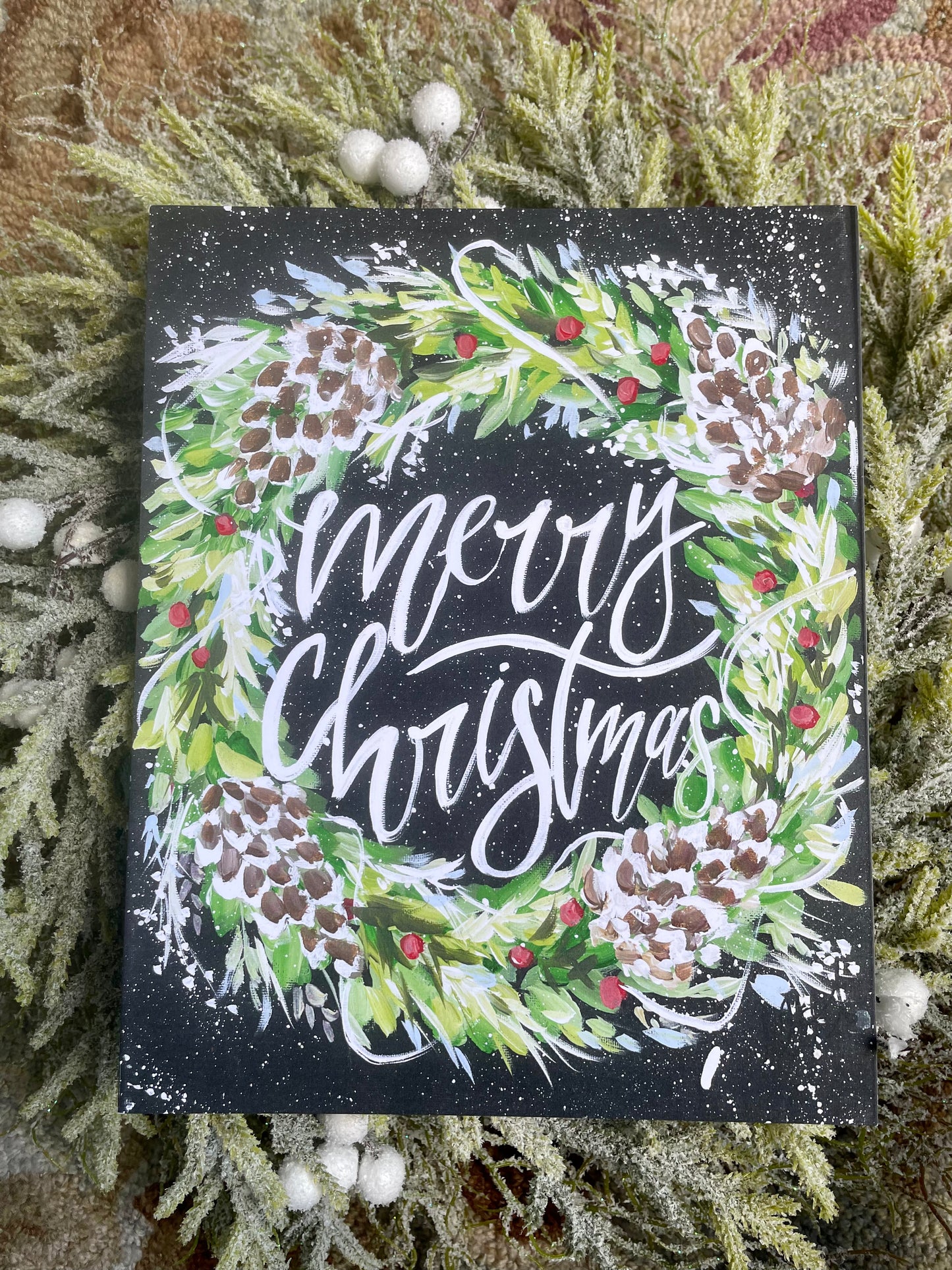 Merry Christmas Wreath Paper Print 8x10