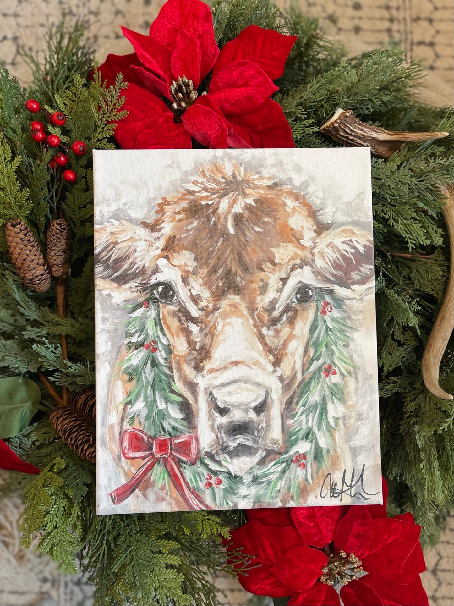 Christmas the Brown Cow 16x20